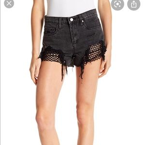BlackNYC Black fishnet high rise jean shorts